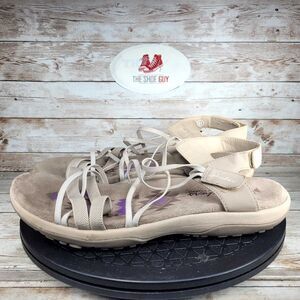 Skechers Reggage Womens Size 11 Beige Memory Foam Sandals Shoes